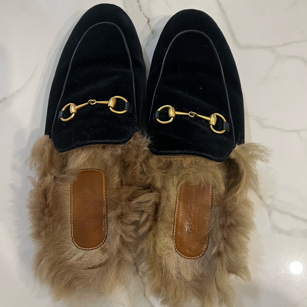 Women’s Gucci Mules with Fur in Suede